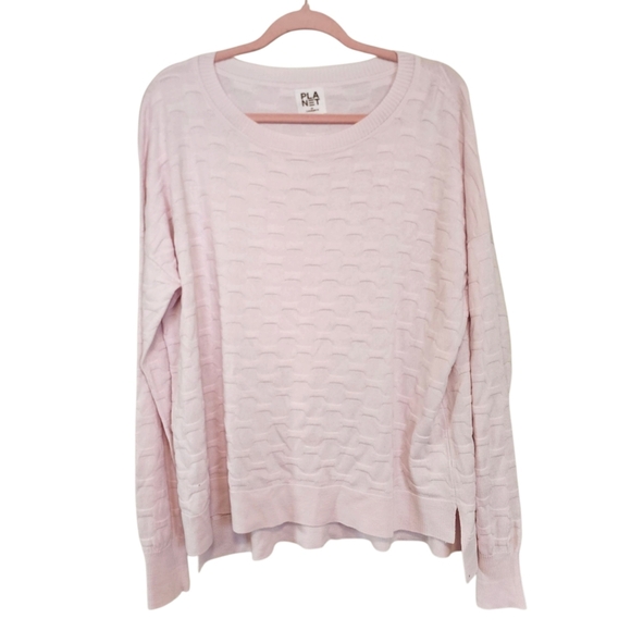 PLANET by Lauren G Tops - Planet By Lauren G Honeycomb Baby Pink One Size Oversized Knit Sweater